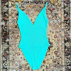 Topshop Turquoise Ribbed One-Piece Swimsuit